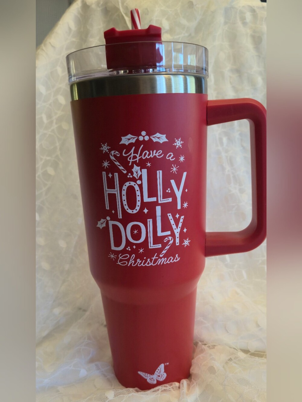 NEW Dolly Parton 40 Oz Stainless Steel Tumbler HAVE A HOLLY DOLLY CHRISTMAS, Red